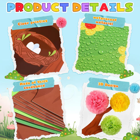 Classroom Tree Bulletin Board Set – 3D Tree Decoration with Paper Pom Poms for Preschool Kindergarten Back to School