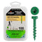 ARMOR TOOL Pocket Hole Screws - 1" Coarse Thread Screws, 100 Piece with Green Color Coat & Square Drive