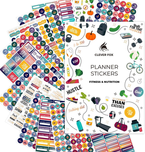 Clever Fox Planner Fitness Sticker Set, 16 Sheets of 841+ Unique Stickers for Monthly, Weekly & Daily Planning