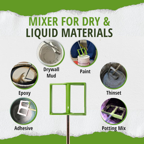 Drywall Mud Mixer for Paint, Epoxy Resin, Potting Soil, Joint Compound - ABS Paddle, 18" Length, Non-Slip 3/8" Zinc Plated Hex Shaft for 1/2" Drills - Easy Cleaning - Made in USA by Buddy Tools