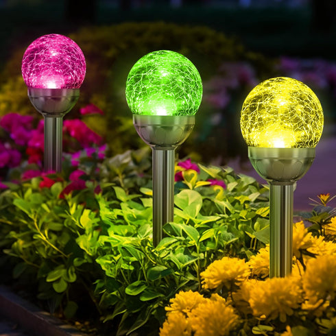 3 Pack 2 SOLPEX Solar Garden Lights Outdoor, Multi-Color Changing&White Modes Solar Powered Glass Ball Garden Lights