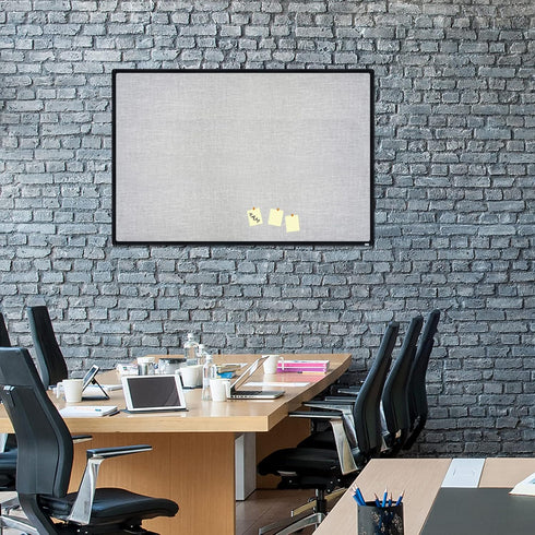 JILoffice 36 X 24 Inch Cork Linen Bulletin Board (Grey) with Black Aluminum Frame for Office Home School
