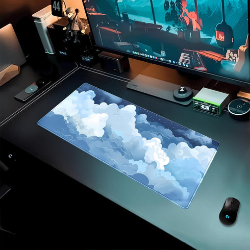 DCJJM 31.5x11.8 Desk Mat Blue and White Puffy Clouds Desk Pad Cute Gaming Mouse Pad XL Large Mousepad Anime Desk Matt