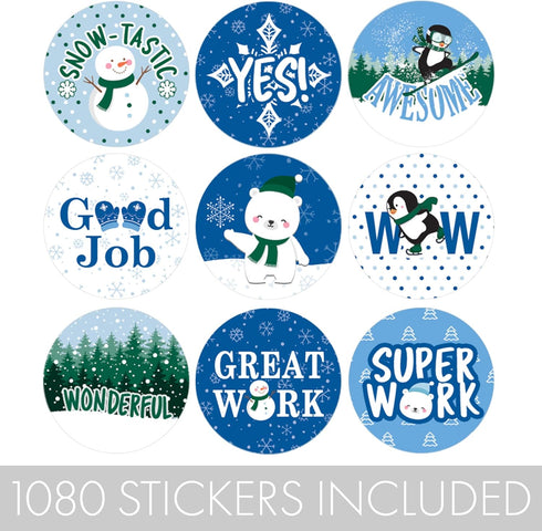 Winter Teacher Reward Stickers for Kids, Grading Stickers for Student Incentives - 1,080 Count