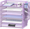 SUPEASY 6 Tier Paper Organizer with 4 Pen Holders, Mesh Desk Organizer for A4 File Folder, Purple