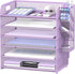 SUPEASY 6 Tier Paper Organizer with 4 Pen Holders, Mesh Desk Organizer for A4 File Folder, Purple