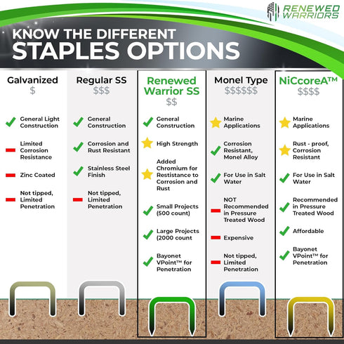 Stainless Steel Staples T/50 Fastener, 3/8 Crown, 500 Count