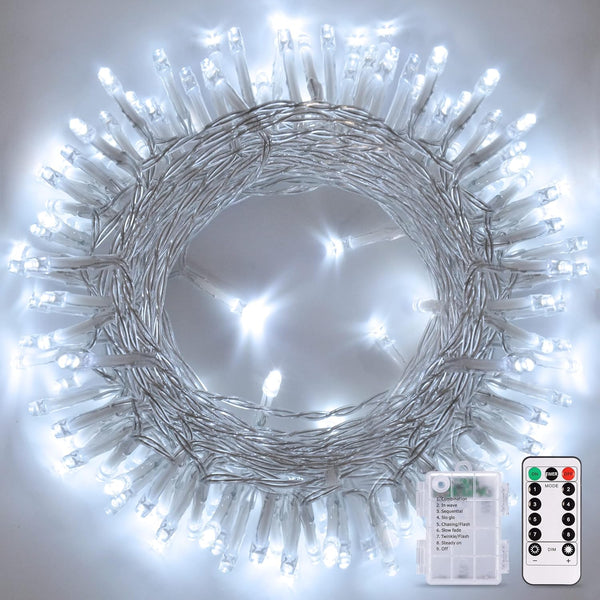 JMEXSUSS White Christmas Lights with Remote, 33ft 100 LED Battery Operated Christmas