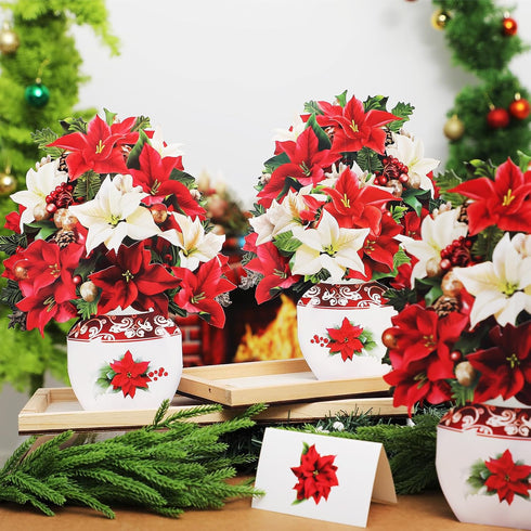 Naozinebi 10 Set 12 Inch Poinsettia 3D 3D Christmas Paper Pop Up Cards Thank You Cards Paper Flower Bouquet Popup