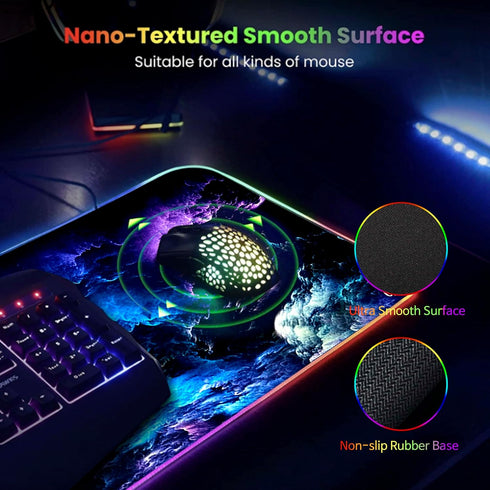 Gerlos RGB Large Gaming Mouse Pad, Extended Soft LED Mouse Pad, Non-Slip Rubber Base, Water Resistant Keyboard Pad,
