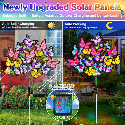 Solar Garden Lights Outdoor, 2 Pack Waterproof Solar Lights with 72 LED 34 Butterfly for Yard Garden Pathway Decor Gifts