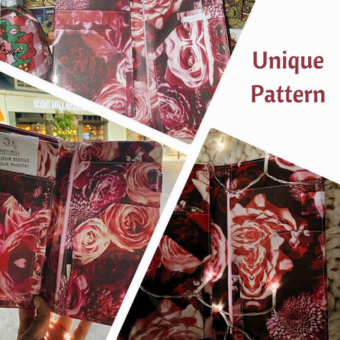5" 9" Server Book for Waitress with Zipper and Magnetic Pocket X Rose Flower Waitress Book Red Waiter Book Wallet