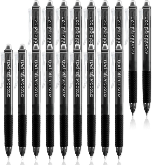 Vanstek 18 Black Retractable Erasable Gel Pens, Fine Point (0.7), Premium Comfort Grip, Black Ink for Note Taking,