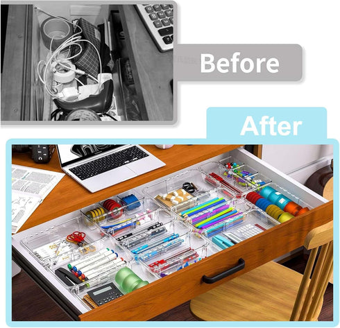 Sawvolker 15 Set,Adjustable 2-Size Pcs Extendable Clear Drawer Organizer Vanity Storage Box, Desk Drawer Divider