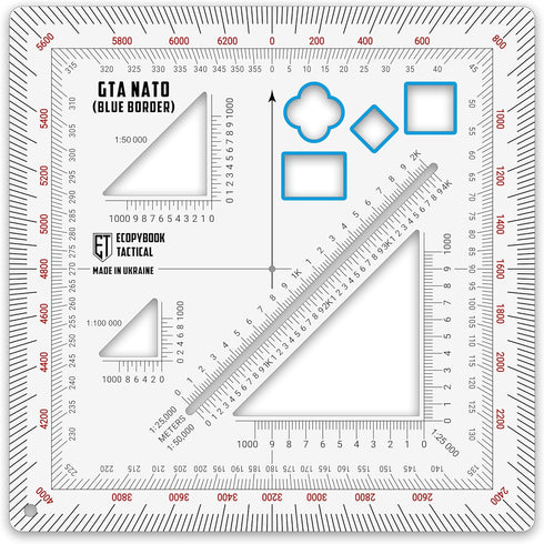 ECOPYBOOK TACTICAL Ecopybook Flexible GTA NATO Army Protractor, Square Map Military Protractor for Land
