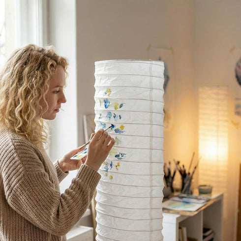 95cm NUOBESTY Paper Floor Lamp Shade Replacement White Floor Lamp Cover Long Standing Lampshade Foldable Protector
