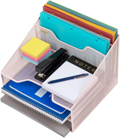 Mind Reader Desktop Organizer, Vertical File Holder, Metal Mesh, 12.5" L x 11.5" W x 9.5" H, Pink