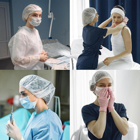 Disposable Bouffant Hair Nets for Cooking & Beauty, 24-inch White & Black Caps.