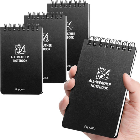 POPYOLA 4 Pack Waterproof Pocket Notebook, 3x5 Mini Spiral Notepad, 100 Squared Pages for Outdoor Use