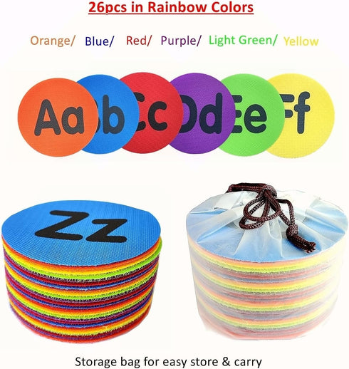 Carpet Dots with Alphabet A-Z, 4 Inch Circle Velcro Floor Dots, 6 Colors Carpet Sitting Spots Markers for Teacher Preschool Classroom Must Have(26pcs) by GetALift