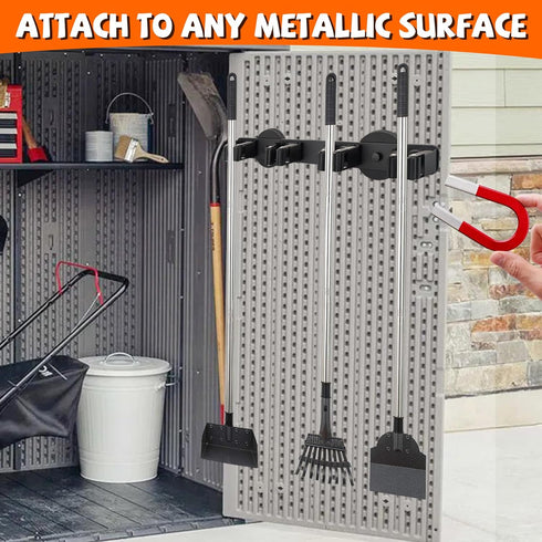 4 Magnetic Broom Holder Rack,Strong Magnetic Mount Mop Holder Racks for Cleaning Tools,Non-slip Magnetic Tool Holder