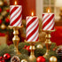 Set 3 Christmas Glitter Red Stripes LED Flameless Candles, Battery Operated Real Wax Pillar Candles with Remote