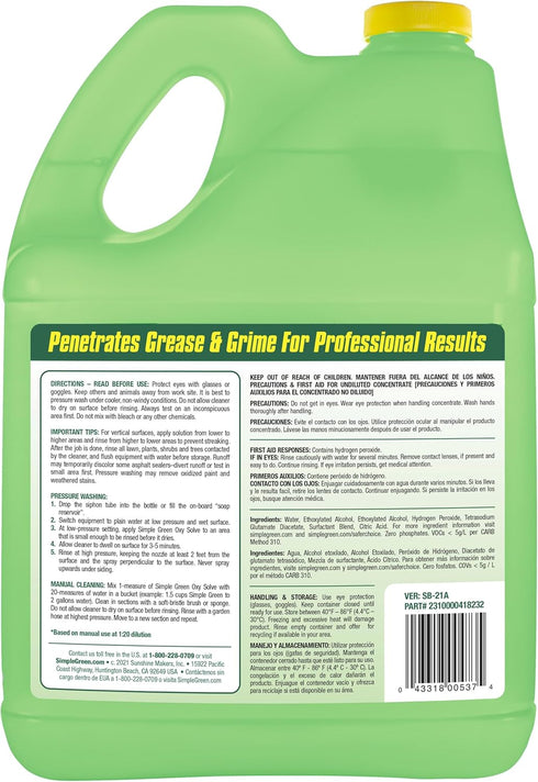 1 Oxy Solve House and Siding Pressure Washer Cleaner - Removes Stains from Mold & Mildew on Vinyl, Aluminum, Wood