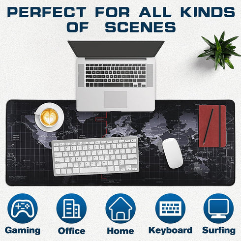 Yuhijoy (31.5" 11.8") Mouse Pad Gaming - Desk Mat for Keyboard and Mouse -Black World Map Large Mouse Pads for Desk
