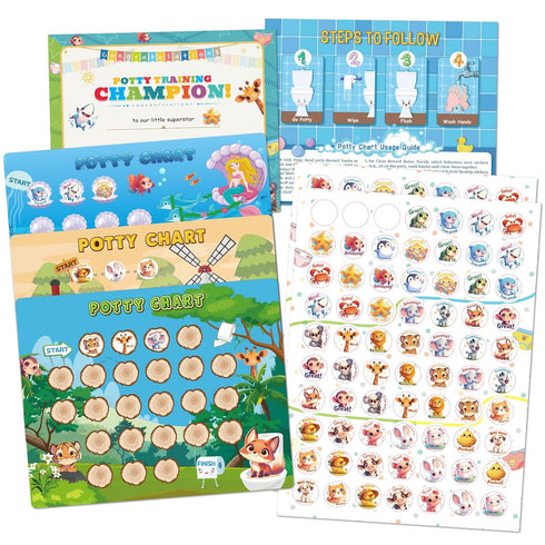 JIXZEN Potty Training Chart with 3 Animal Themes Potty Training Stickers, Fun Potty