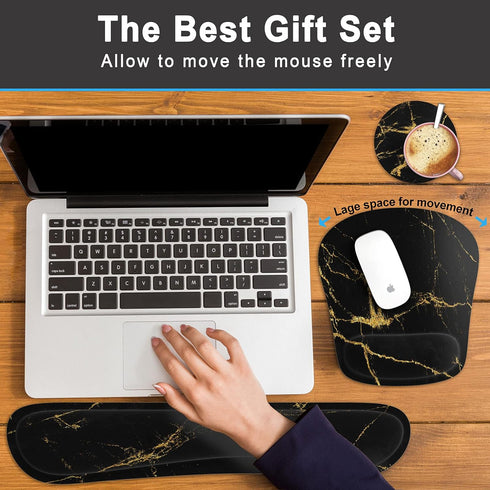 Keyboard Wrist Rest Memory Foam Ergonomic Mouse Pad with Non-Slip Rubber Base Coaster for Home, Office Easy Typing -