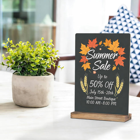 7.9x5.1 (3 Pack 7.9x5.1) Desktop Chalkboard Sign with Wood Base, Message Board Menu Board Chalkboard for Shop Wedding
