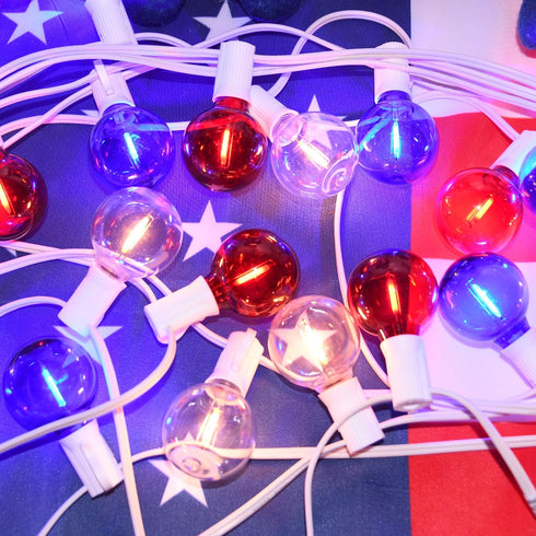 G40 27.8 4th 25+3 Bulbs, LED Red White and Blue Lights, FT of July Lights Plug in with Patriotic Decorations Outdoor