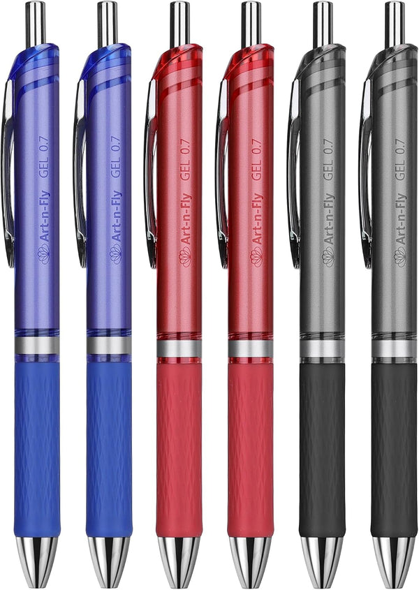 Art-n-Fly Gel Pens - 6-Pack Retractable Colored Pens - 0.7 mm Fine