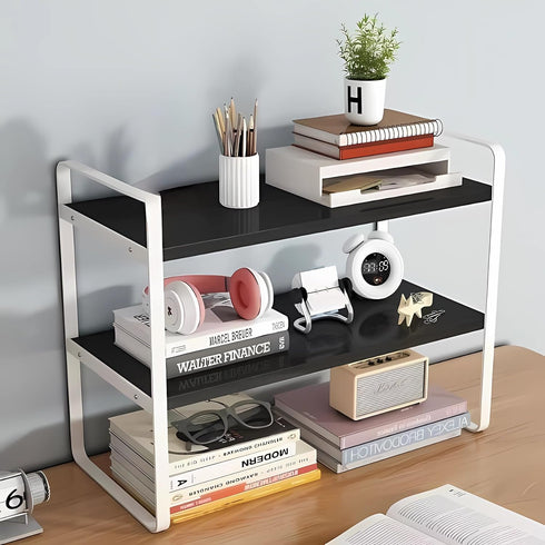Hbluefat Desktop Organizer Shelf, 2-Tier Multipurpose Wood Office Desk Storage Rack, Small Computer Desk Bookshelf for