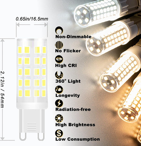 ALIDE G9 LED Bulbs 5W 6000K Daylight, 50W-60W Halogen Equivalent, 10 Pack, AC120V