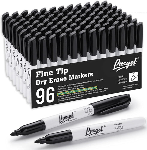 Dry Erase Markers Bulk, 96 Pack Fine Point Tip Black Markers, Low Odor for Whiteboard, Office, Home Use