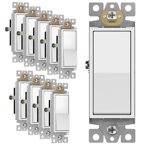 ENERLITES 91150-W-10PCS Decorator Paddle Rocker Light Switch, 10 Pack, Residential Grade, White