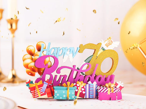 Liif Happy 70th Birthday Pop Up Card, Glitter 70 Birthday Card for Women, Men, with Message Note & Envelope