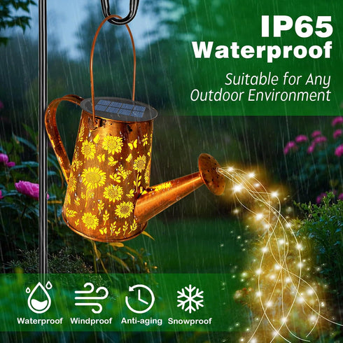 VOOKRY Solar Lights Outdoor Decoration, Large Retro Hanging Metal Solar Watering Can Lights Waterproof Sunflower Garden