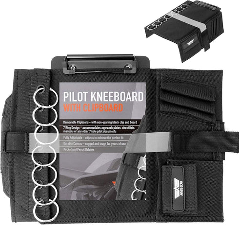 Performore Pilot Kneeboard - Includes Clipboard, Knee Strap & 7 Rings, Secure Aviation Knee Board for Professionals