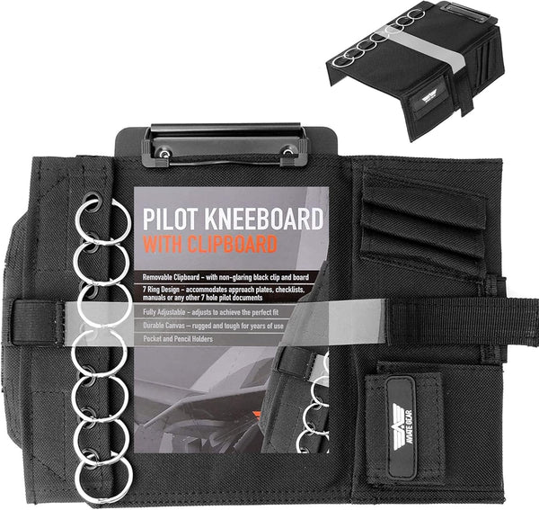 Performore Pilot Kneeboard - Includes Clipboard, Knee Strap & 7 Rings, Secure Aviation Knee Board for Professionals