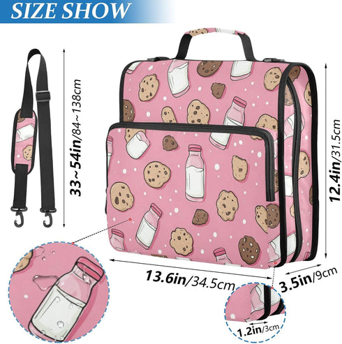 Fisyme 3 Cookies Cute Milk Bottles Zipper Binder Ring with Zipper and Shoulder Strap Large Capacity Multi-Pocket Binder