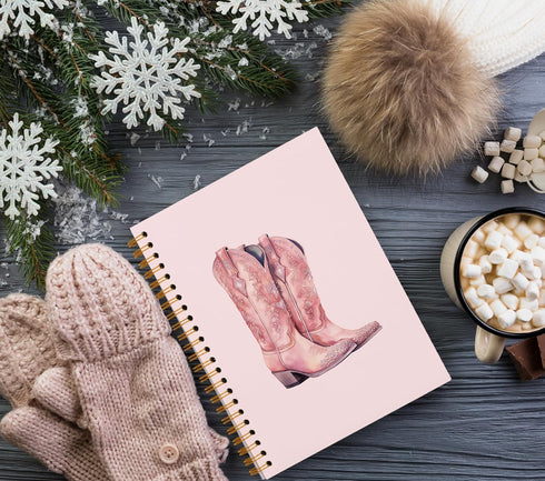 Pink Notebook, Cowgirl Western Preppy Journal, Trendy Hardcover Spiral Notebook for Teen Girls, 5.5x8.3