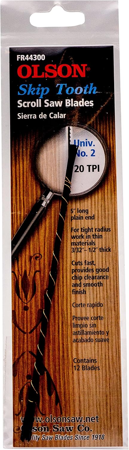 Olson Saw FR44300 Skip Tooth Scroll Saw Blade, 0.29 x 0.12-Inch, 20 TPI