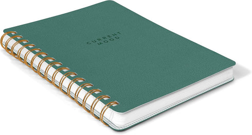 Orange Circle Studio! Agatha Notebook Current Mood 5.75" x 8.25" Round Corner Notebook with 208 Lined Pages, Storage Pocket, Debossed Cover and Lay-Flat Wire-O Binding in Hunter Green