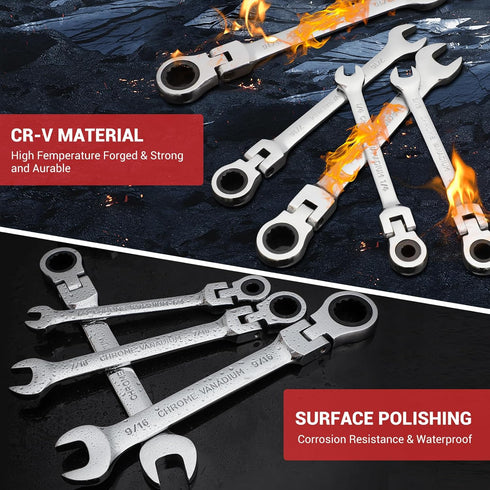 Pilida 1/2 Inch Ratcheting Combination Wrench, 12 Point SAE Flex Head Gear Wrench, 72 Teeth Chrome Vanadium Steel