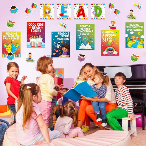 Zonon 45 Pcs Reading Classroom Decorations Bulletin Board Poster Banner Set for Teachers Preschool Library