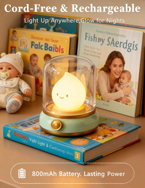 Dimmable, Cute Smiley Lamp, Portable LED Night Light for Bedroom, Camping | Rechargeable, Candle Flame Light, Desk