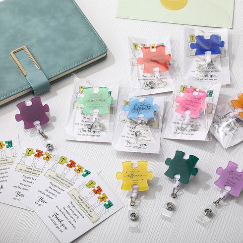 ReliThick 20 Set (10 Employee Appreciation Gifts Bulk, Puzzle Badge Reel with Thank You Cards, Retractable ID Badge