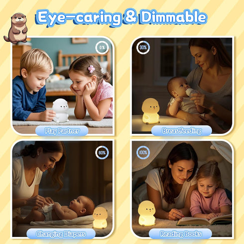 7 Dimmable Attivolife Otter Night Light for Kids, Cute Sea Otter Silicone Lamp, Protable Nursery Table Lamp with Color
